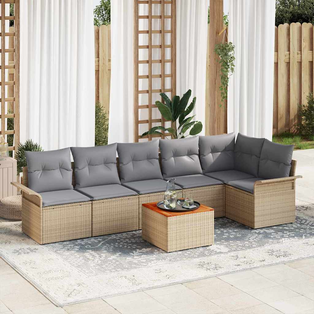 Garten-Sofa-Set mit Kissen mit Kissen 7 pcs Beige und Hellgrau